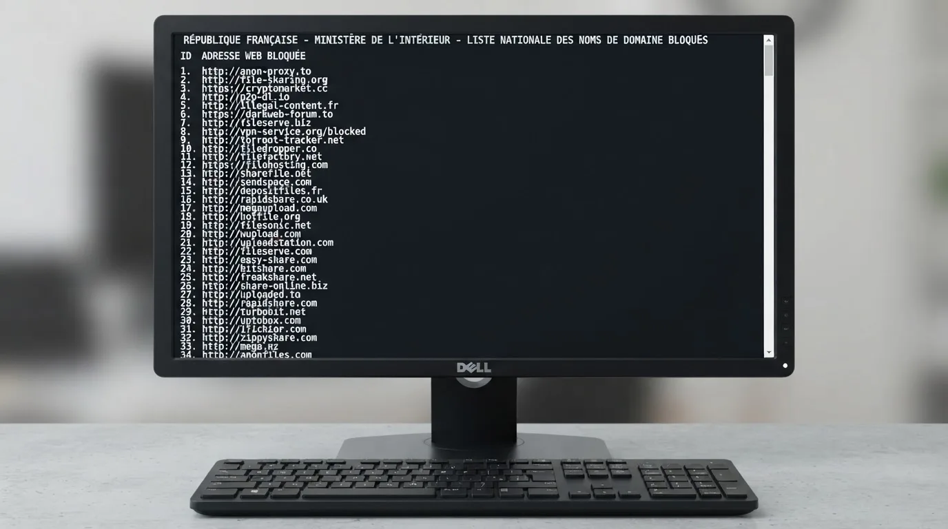 écran d'ordinateur affichant une longue liste de sites de jeux bloqués