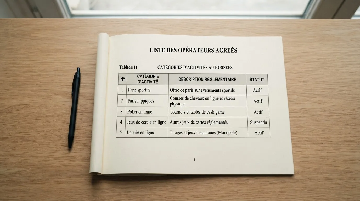 document réglementaire présentant la liste des opérateurs de jeux agréés en France