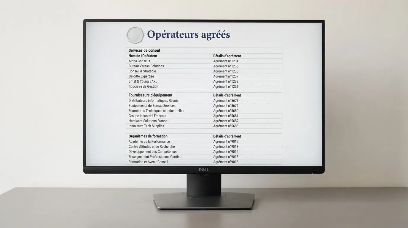 An official-looking government registry page listing licensed operator names and categories in a simple table, no logos