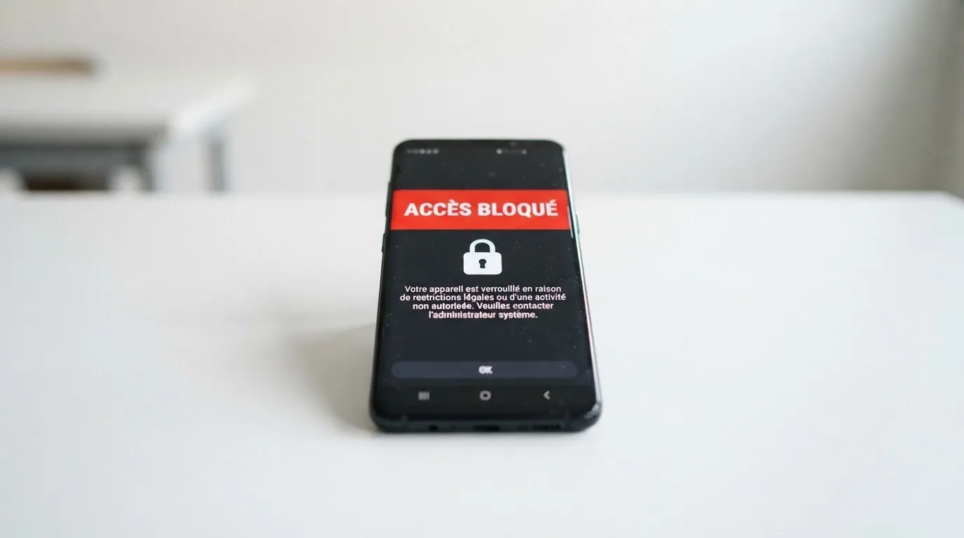 écran affichant un avertissement de blocage d'accès à un site de jeu