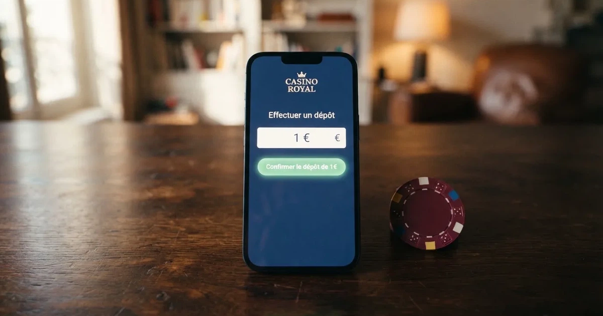 Écran de dépôt d'un casino en ligne affichant un montant de 1 euro saisi dans le formulaire de paiement