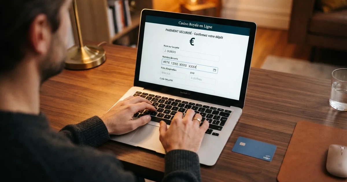Un joueur saisit les données de sa carte bancaire sur l'interface de paiement d'un site de jeu d'argent en ligne.