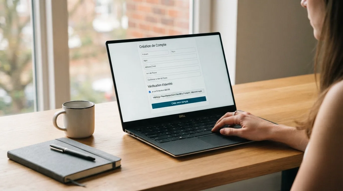 a laptop screen showing a government self-exclusion registration form with an identity-check step, no logos visible
