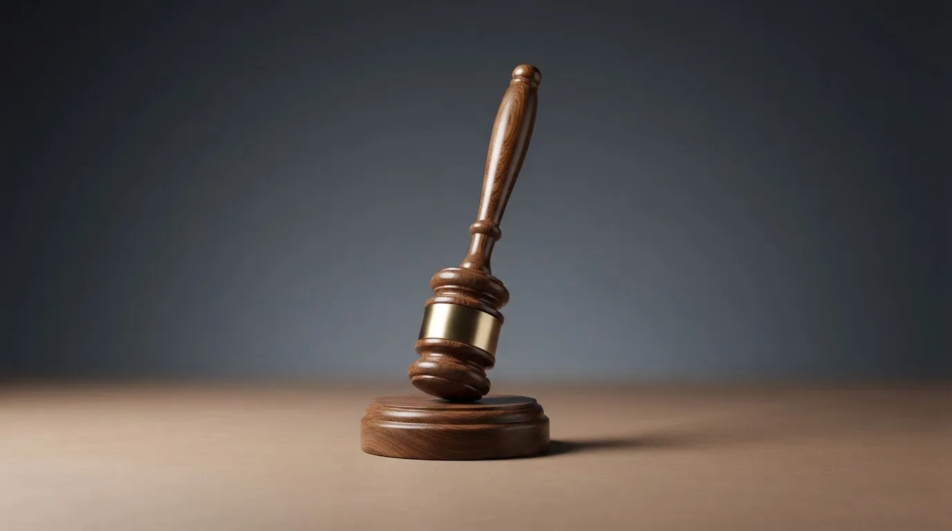A gavel resting on a folder marked with a legal document, symbolizing regulatory enforcement