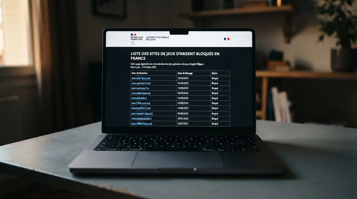 Une page de liste noire de sites bloqués affichée dans un navigateur, avec une colonne de dates