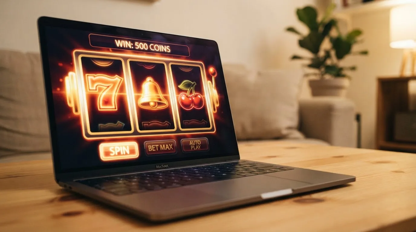 Rouleaux de machine à sous animés sur l'écran d'un casino en ligne, sans marque de casino visible