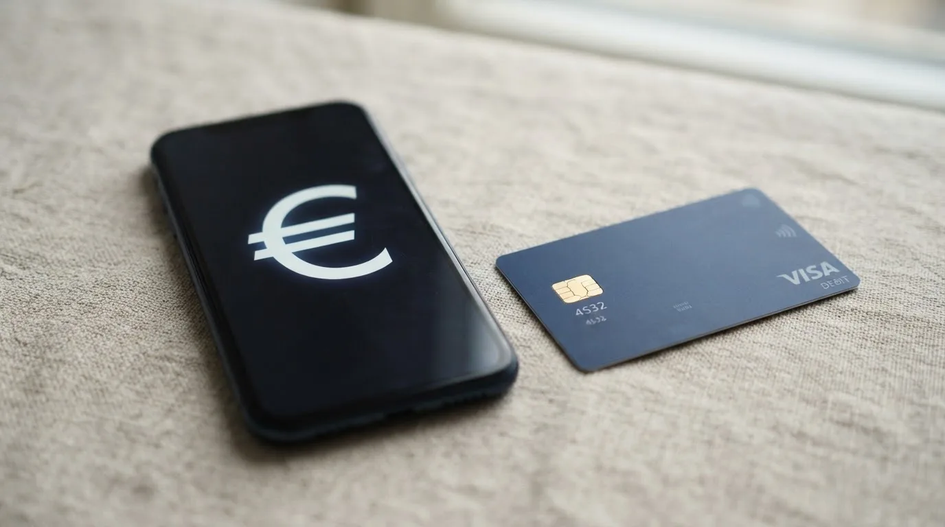 Close-up of a bank card and a smartphone displaying a payment confirmation screen